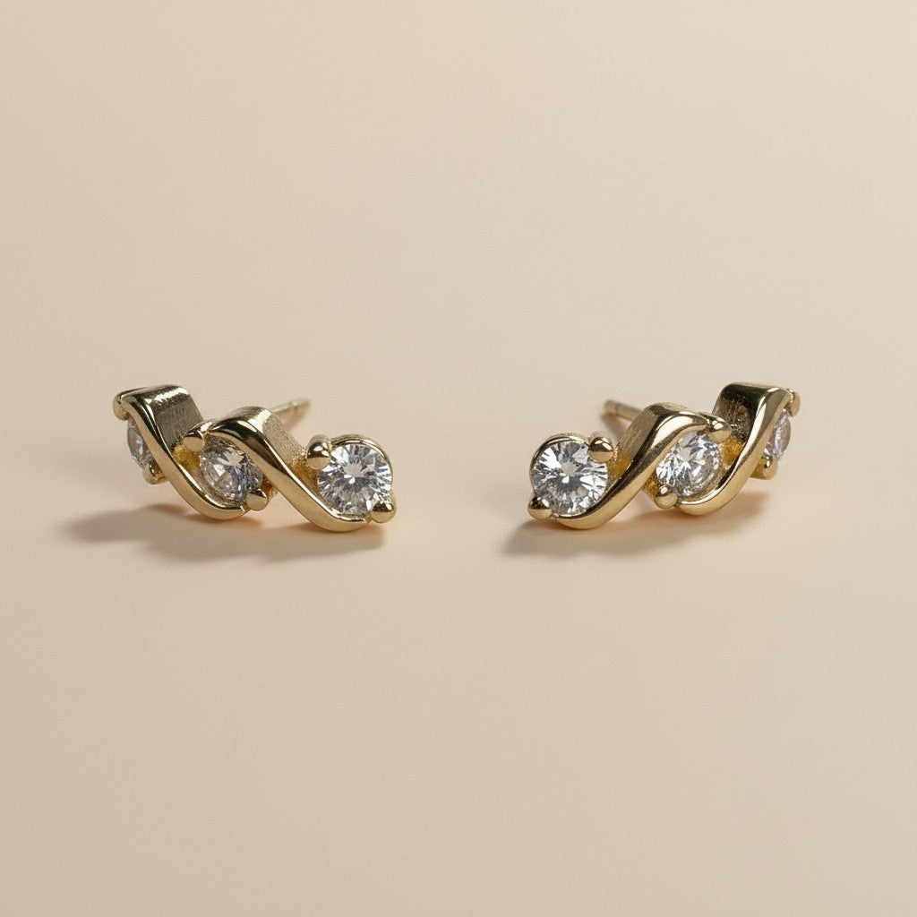 Triple CZ Stud Earrings 18K Gold Filled - 15mm Sparkly Cubic Zirconia Studs