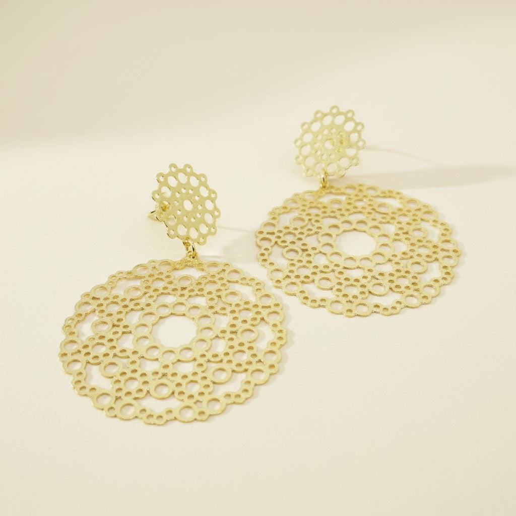 18k Gold Filled Redondo Renda Earrings | Round Lace-Inspired Texture