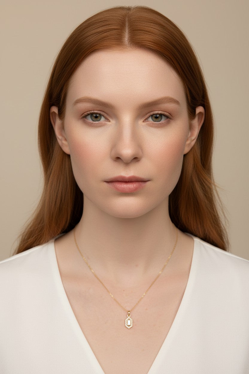 ✨ 18k Gold Filled Baguette CZ Pendant Necklace — One Stone. Two Personalities. The Neckline Transformed