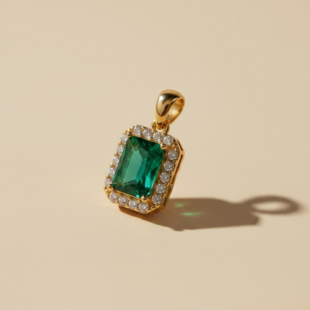 18k Gold Filled Emerald CZ Halo Pendant | Ethically Sourced Fire & Brilliance