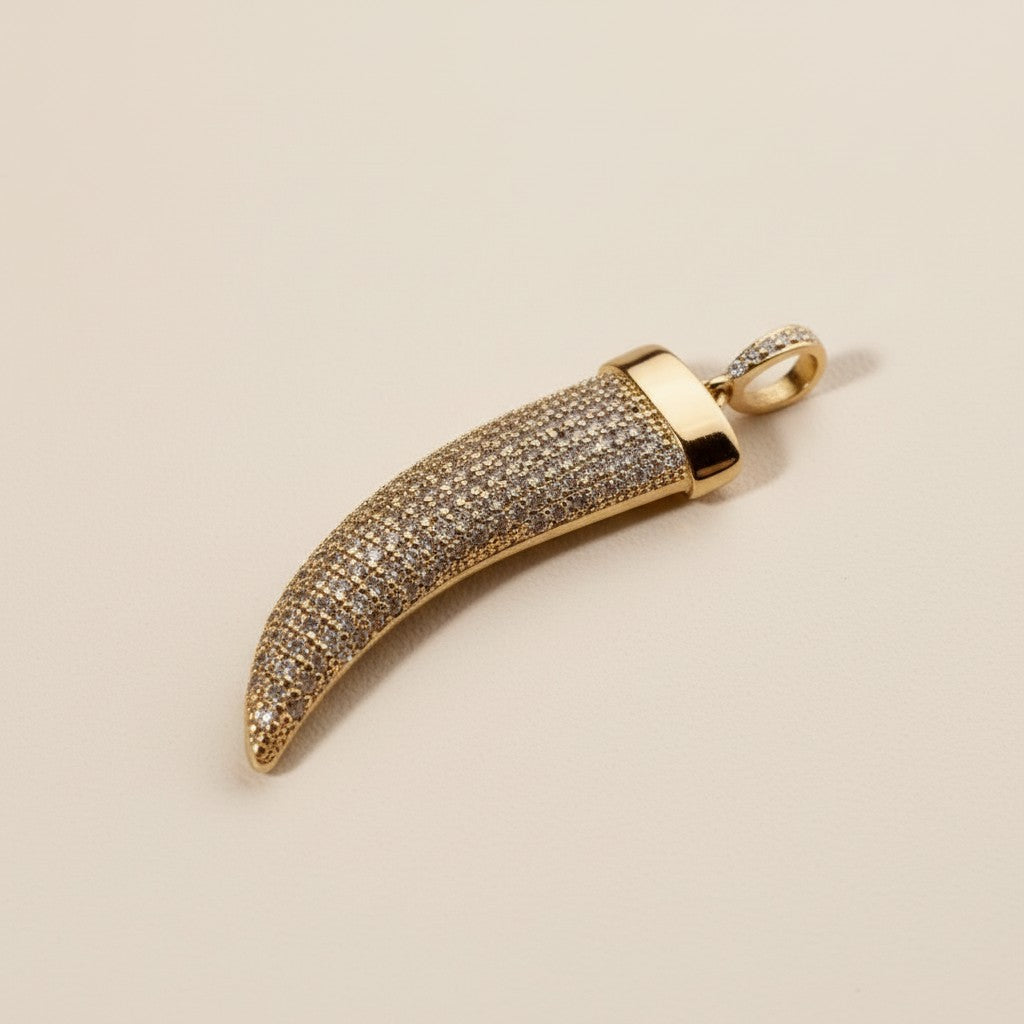 Elephant Tusk Pendant - Crystal CZ Statement Necklace for Women