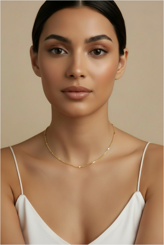✨ 18k Gold Filled Diamond-Cut Mesh Chain Necklace — A Surface That Catches Every Light