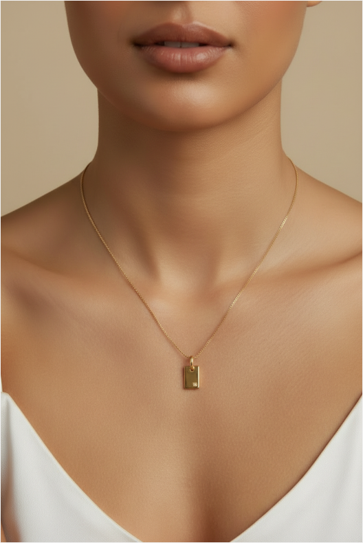 ✨ 18k Gold Filled CZ Plate Necklace — One Stone. One Surface. Entirely Personal.