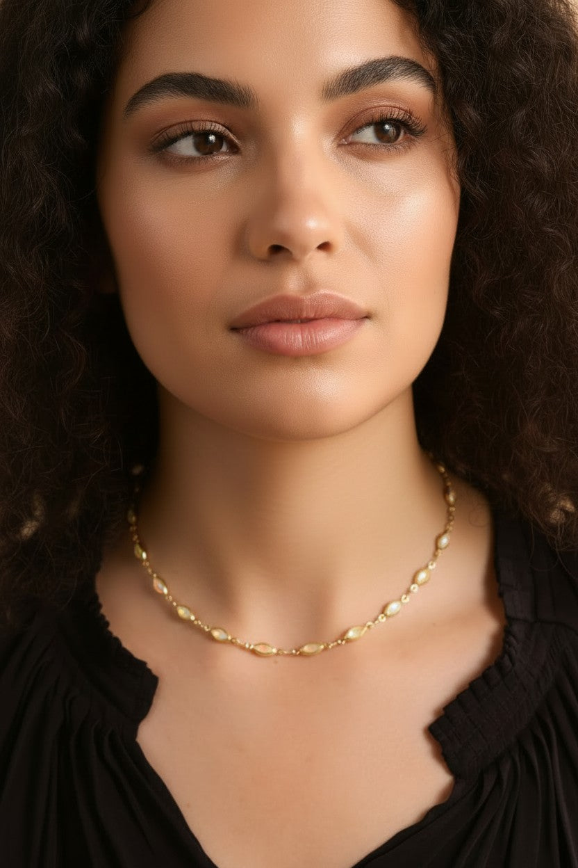 18k Gold Filled Ellipse Opal Choker Necklace