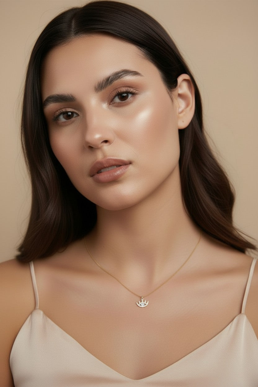 Dainty Eye Necklace with Cubic Zirconia - Evil Eye Protection Jewelry, Hypoallergenic & Water-Resistant