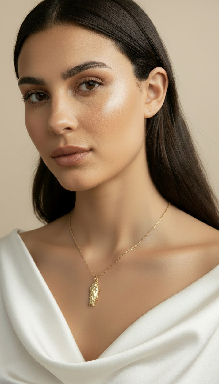 ποΈ 18k Gold Filled Our Lady of Grace Pendant β Full Figure. Warm Gold. Worn Close to the Heart.