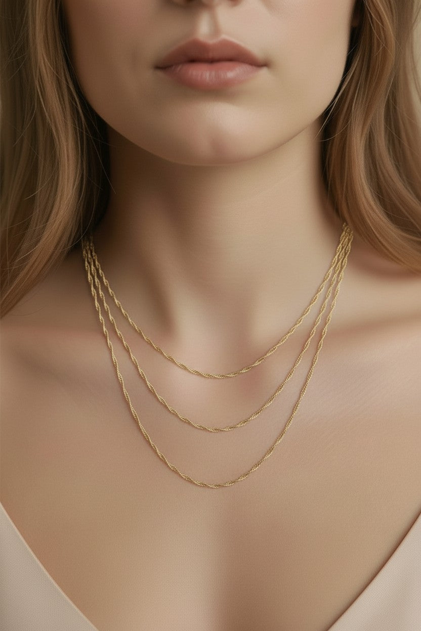 Singapore Chain Necklace - 1.3mm Delicate Gold Chain for Women - Hypoallergenic