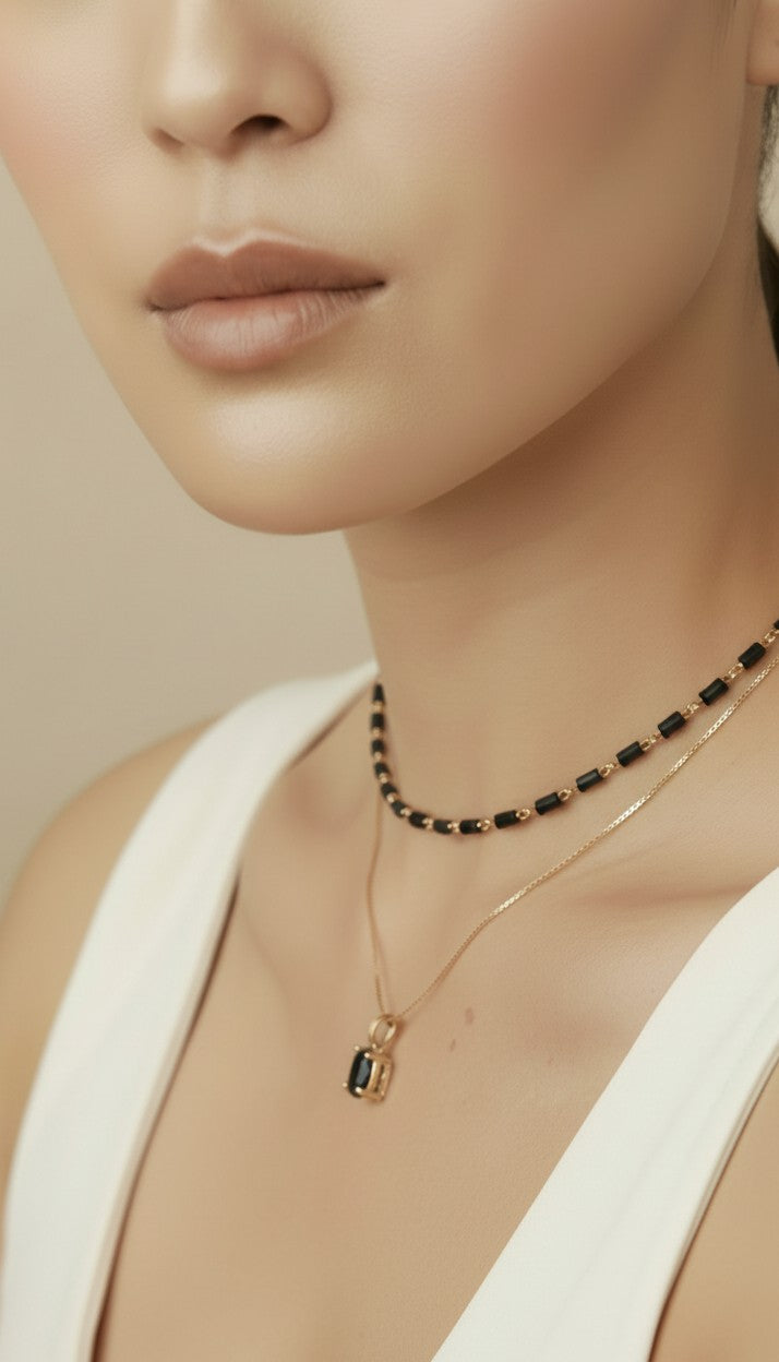⚫ 18k Gold Filled Black Oval CZ Pendant — Deep. Graphic. Worn Alone or Alongside.