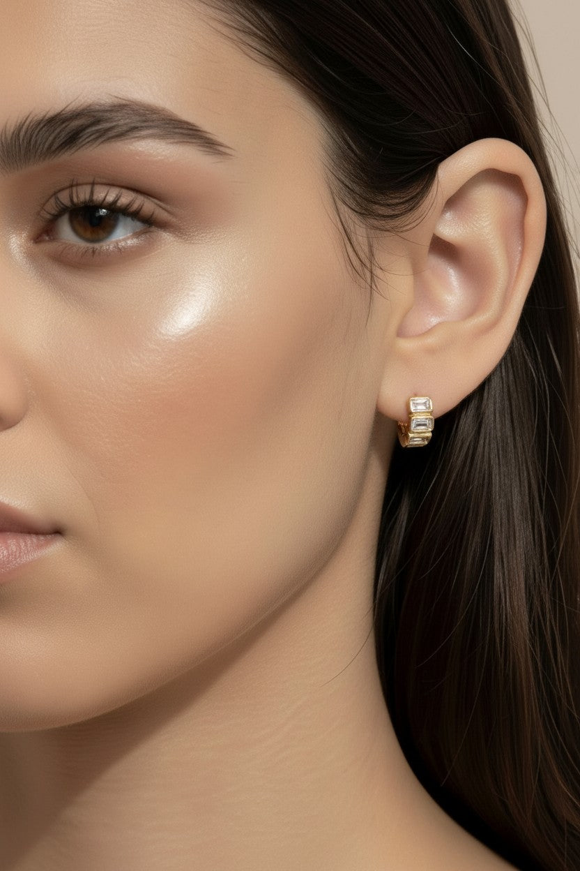 Chunky Gold Earrings for Women - CZ Curve Earrings | Statement Jewelry