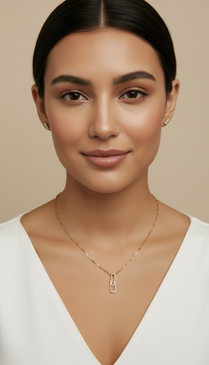 ✨ 18k Gold Filled CZ Paperclip Pendant — The Familiar Form. One Side Sparkling. Entirely Unexpected