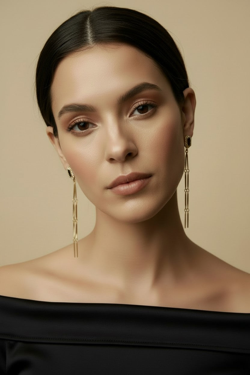 ✨ 18k Gold Filled CZ Double Chain Drop Earrings — Three Inches of Movement. All the Drama.