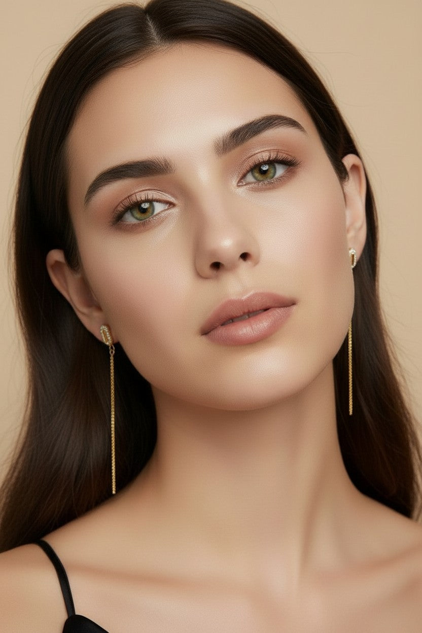 18k Gold Filled CZ Box Chain Drop Earrings — Structured Sparkle, Effortless Drama