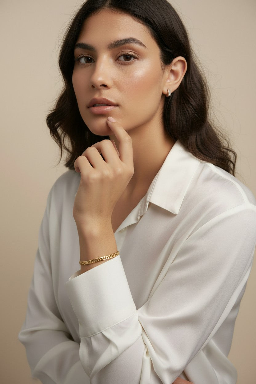 Curb Chain Bracelet for Women | 4mm Thick Cuban Link Bracelet | Luxury Everyday Jewelry