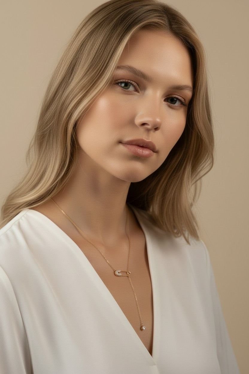 18k Gold Filled Safety Pin Necklace