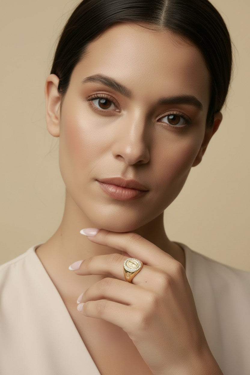 18k Gold Filled Our Lady of Grace CZ Signet Ring β Wear Her Protection. Every Day.