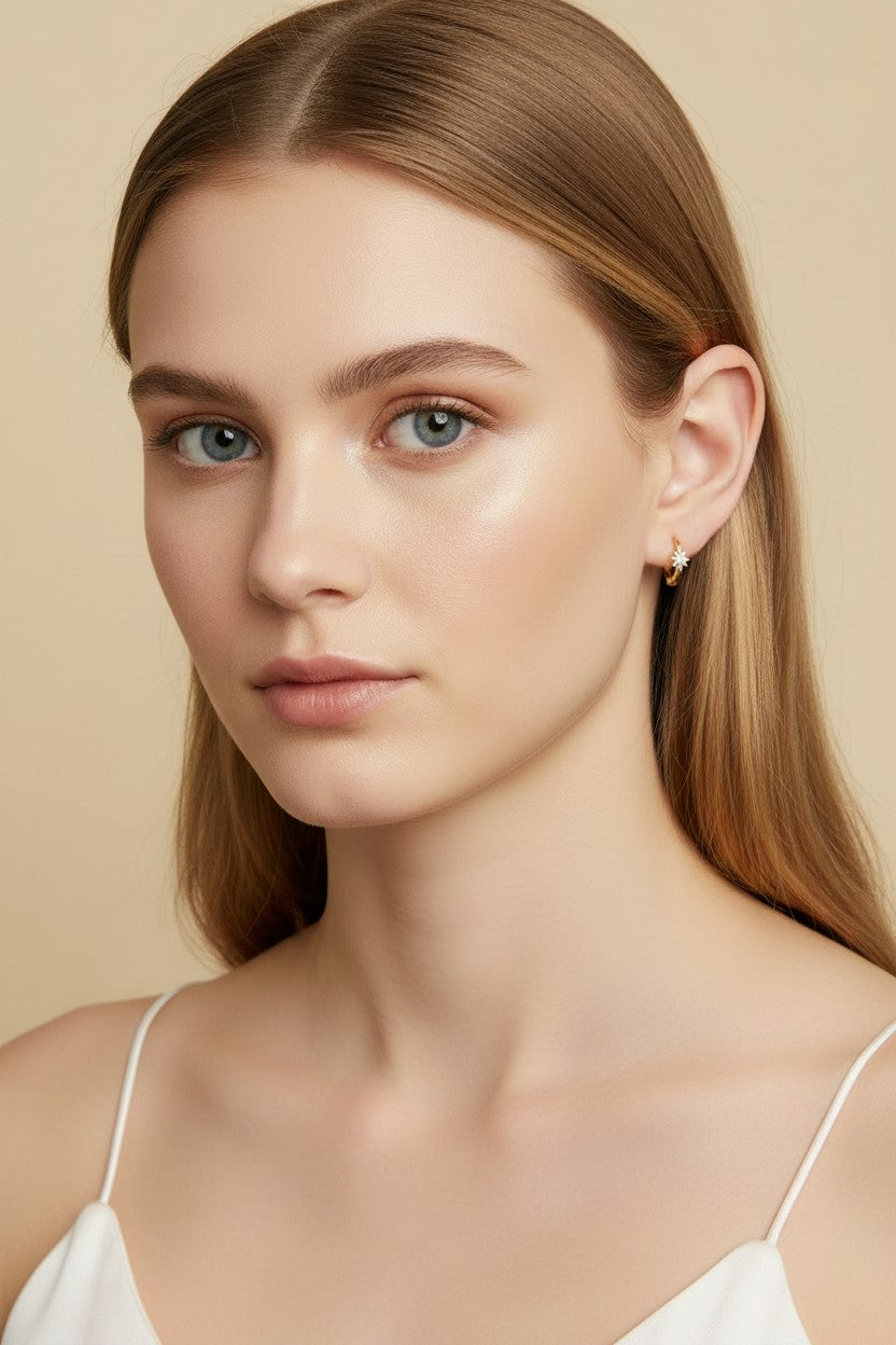 ✨ 18k Gold Filled Starburst Mini Clicker Hoop Earrings — Radiating Texture at the Smallest Scale.