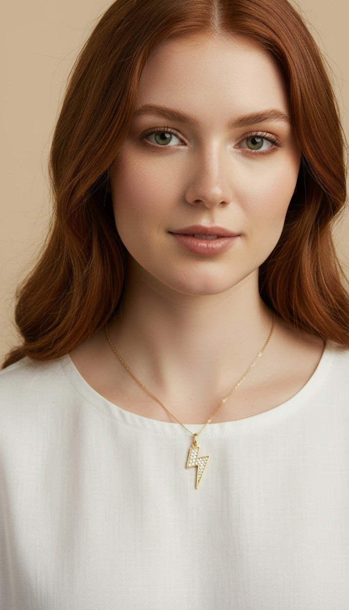 ⚡ 18k Gold Filled CZ Lightning Bolt Pendant — The Energy. The Edge. The Neckline.