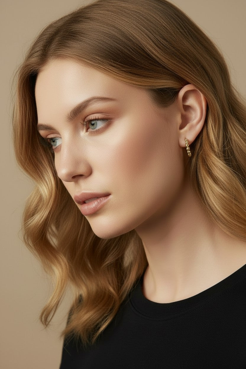 Beaded Clicker Hoop Earrings for Women - Small Gold Hoops