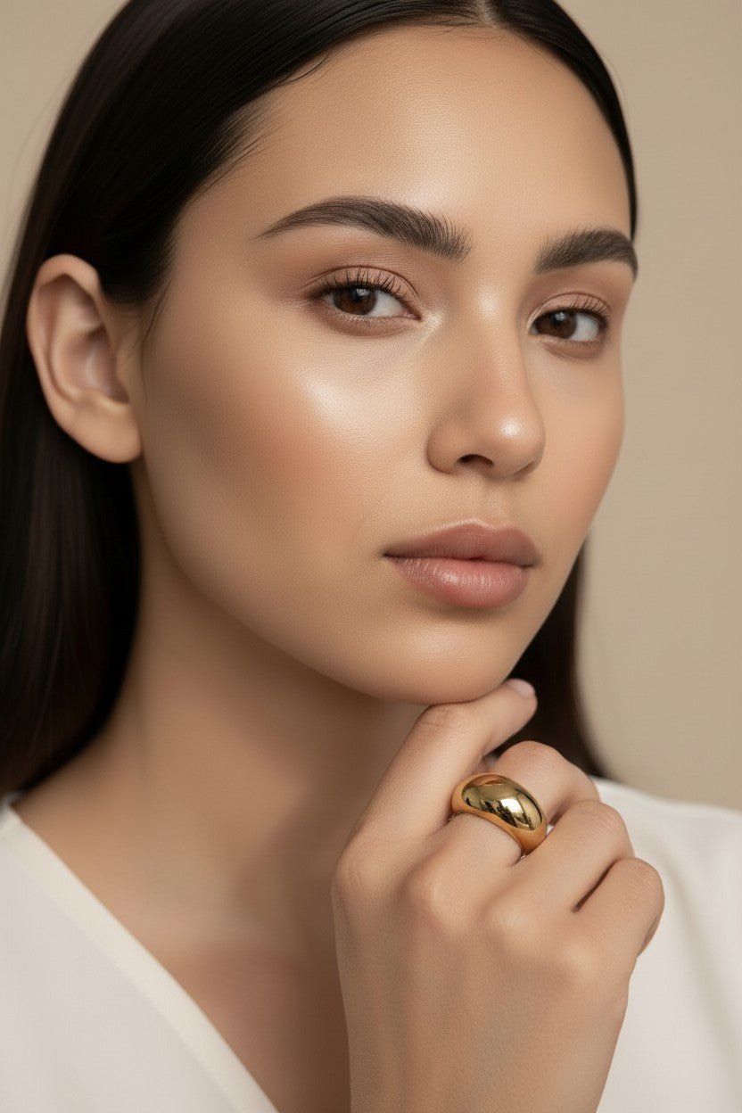 18K Gold Filled Dome Ring - Polished Statement Ring for Women