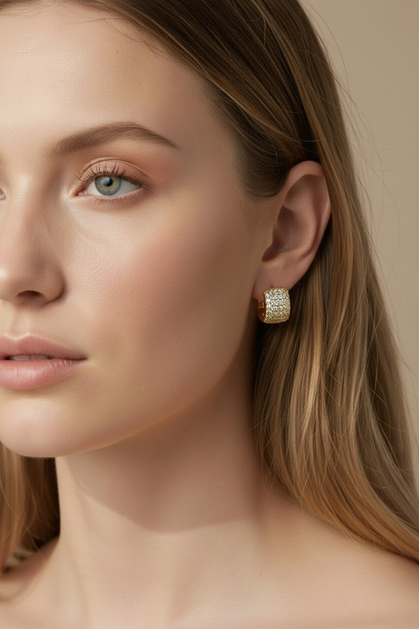 ✨ 18k Gold Filled Chunky Pavé CZ Clicker Hoop Earrings — Wall-to-Wall Brilliance. No Gold Left Bare.