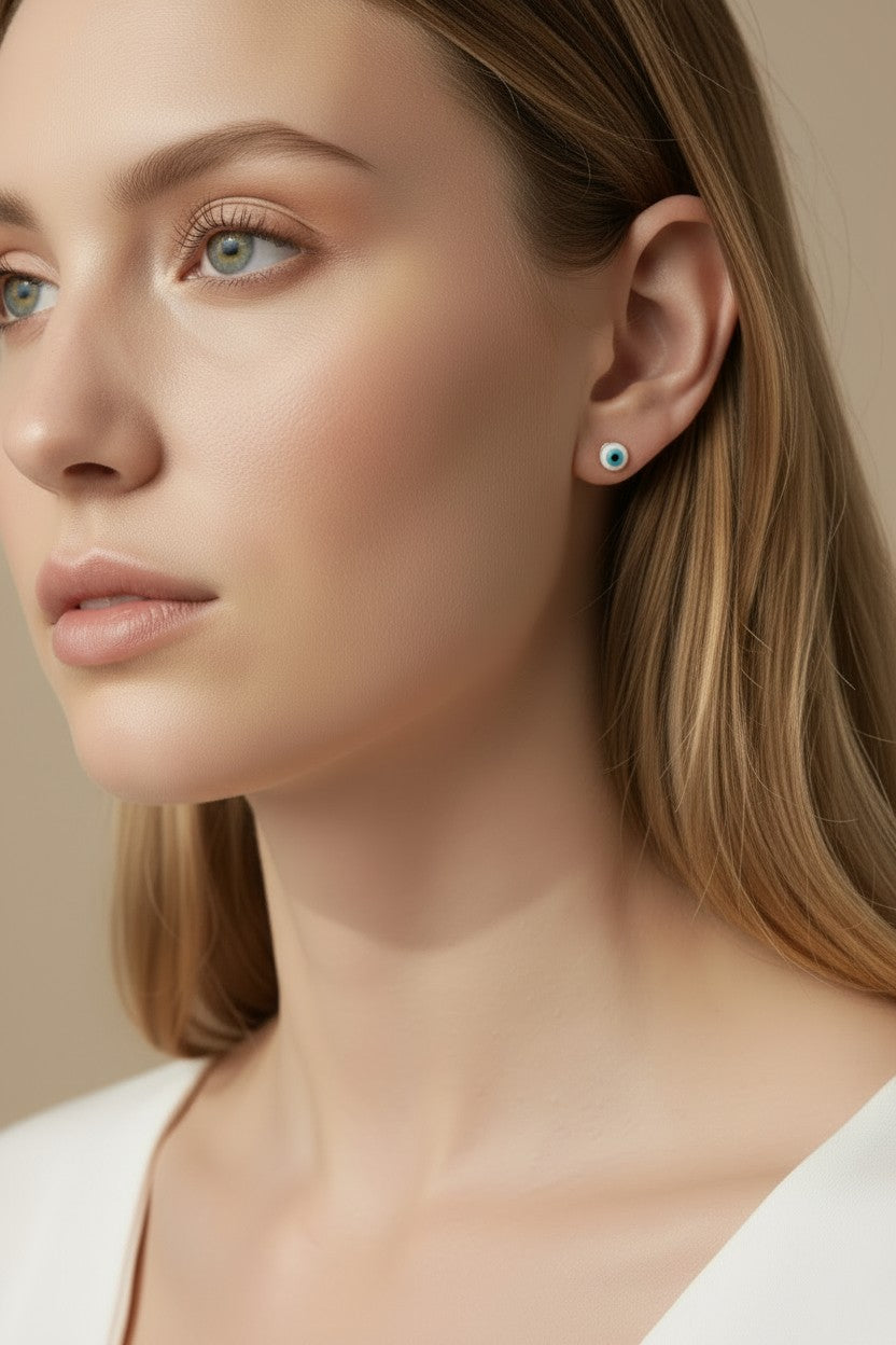 ๐๏ธ 18k Gold Filled Blue & White Evil Eye Stud Earrings โ The Classic Gaze. The Original Color. Always Watching.