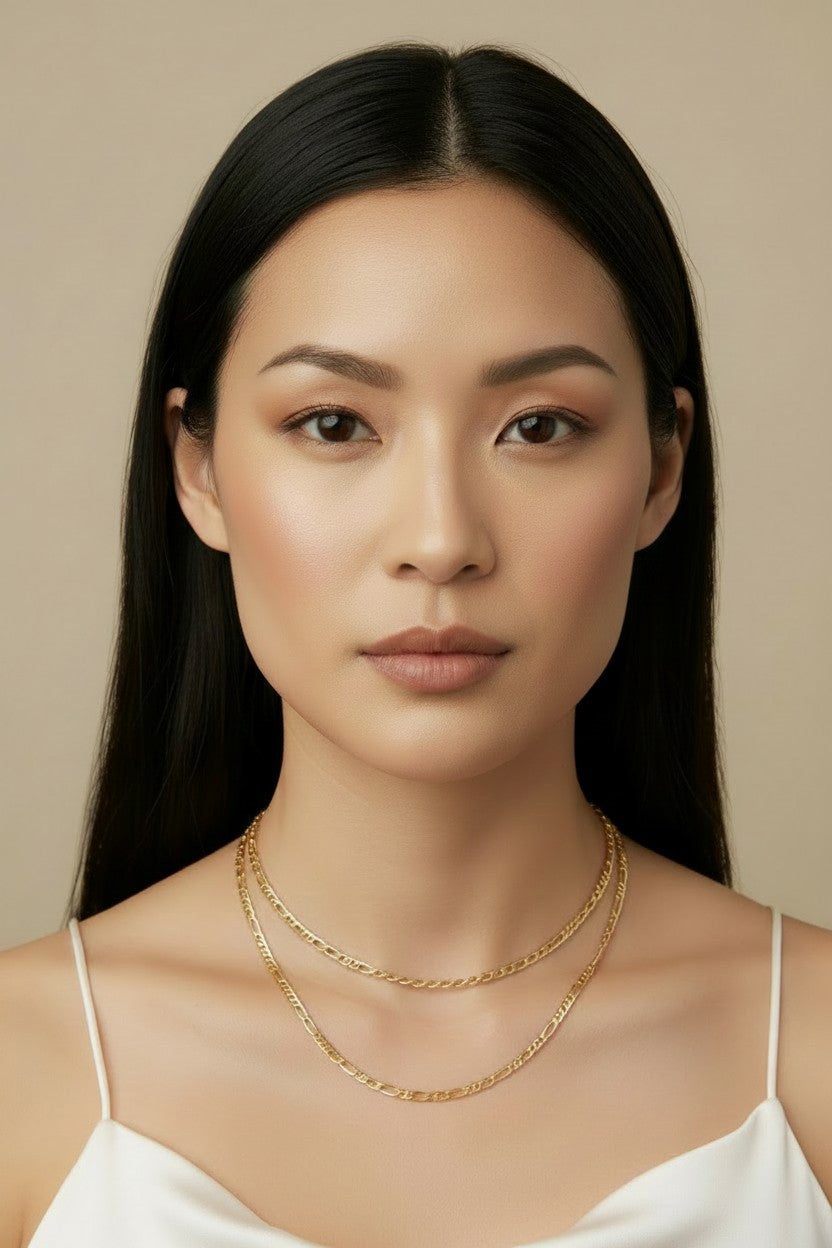 ✨ 18k Gold Filled Figarucci Chain Necklace — Two Classic Chains. One Unique Design. Three Lengths.