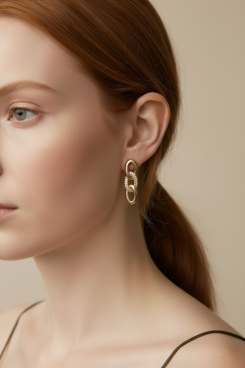 ✨ 18k Gold Filled Faux Chain Pavé CZ Drop Earrings — The Chain Link, Frozen in Gold and Covered in Light.