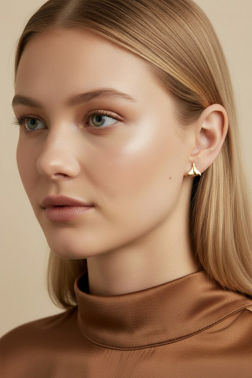18k Gold Filled Mini Whale Tail Stud Earrings