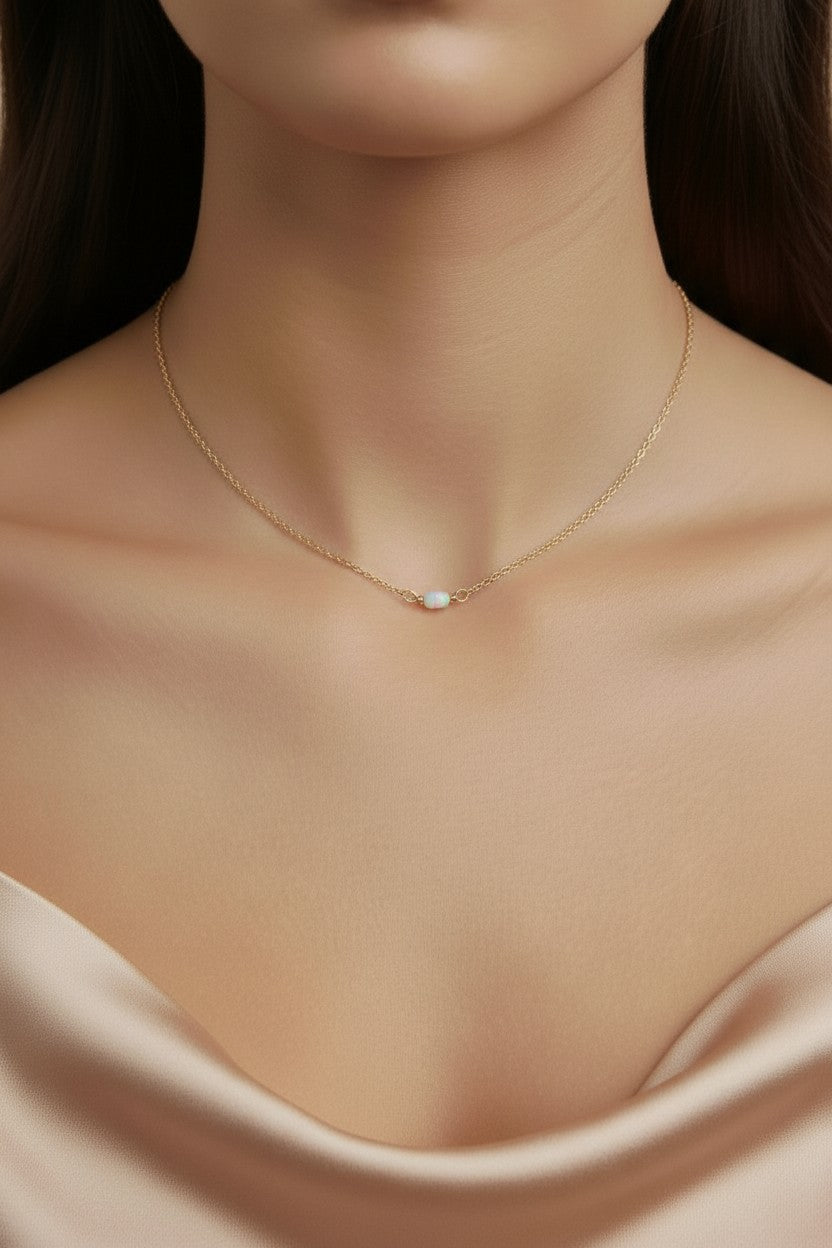 Gold Vermeil Opal Necklace - Dainty Minimalist Choker for Women