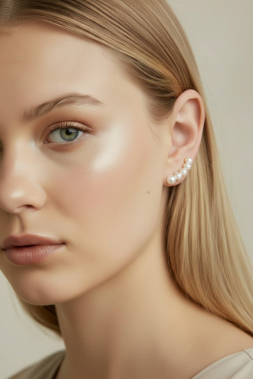 🤍 18k Gold Filled Pearl Ear Climber Earrings — Pearls That Grow As They Rise. The Ear, Transformed.