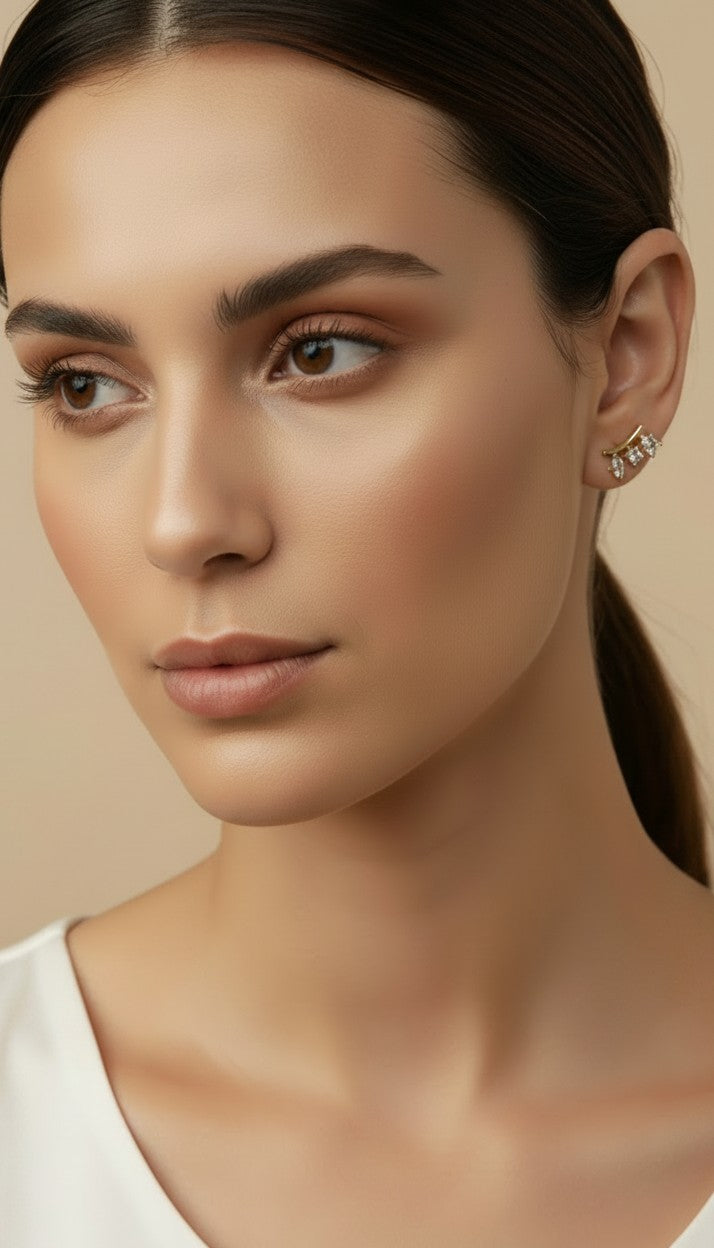 ✨ 18k Gold Filled Three-Shape CZ Cluster Stud Earrings — Drop. Circle. Baguette. One Masterful Composition.