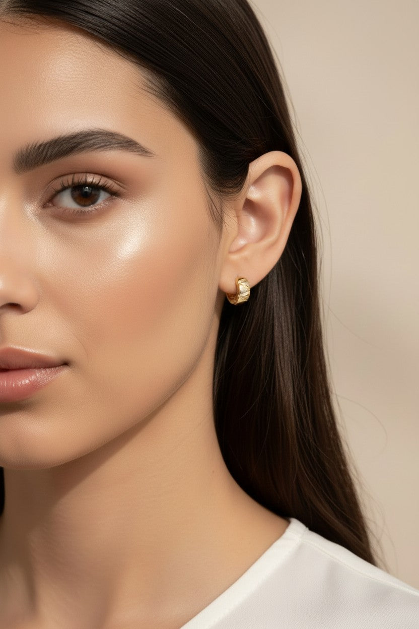 Mini Chunky Hoop Earrings - Diamond Cut Small Hoops for Women