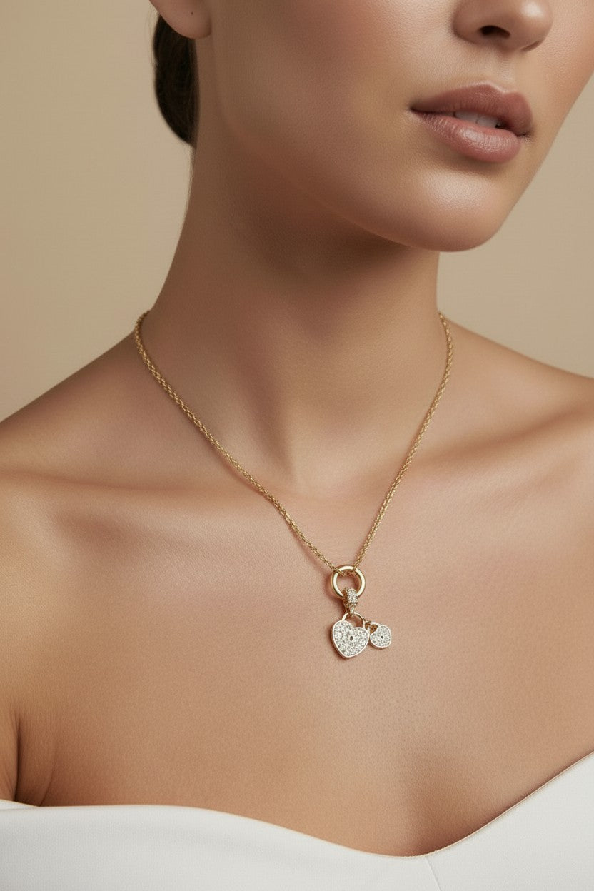 18k Gold Filled Pavé CZ Double Heart Charm — Two Hearts, One Unbreakable Bond