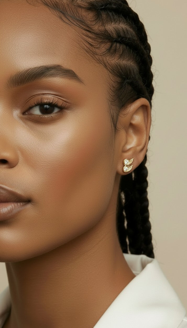 ✨ 18k Gold Filled Quotation Mark CZ Stud Earrings — Two Teardrops. One Unforgettable Shape.