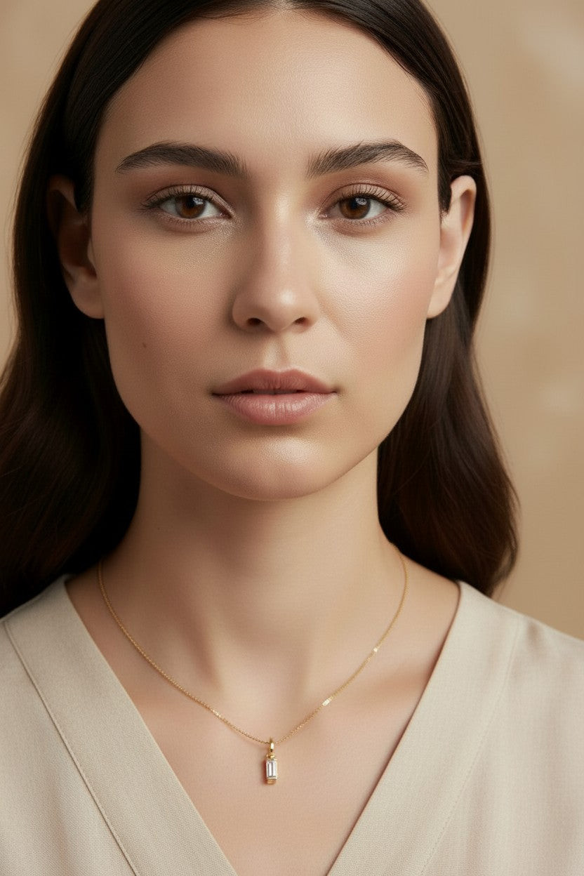 Baguette CZ Pendant Charm for Women - Delicate Diamond Look Necklace Charm | Layering Jewelry Set