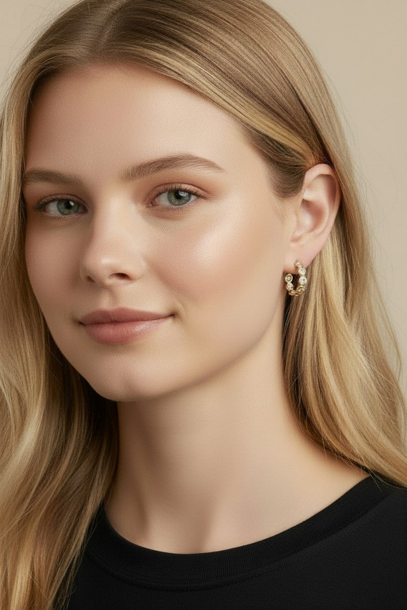 Bezel CZ C- Hoop Earrings