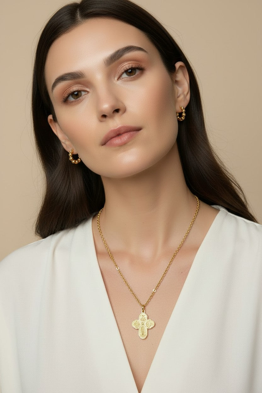 ✝️ 18k Gold Filled Catholic 4-Way Cross Pendant — Five Protections. One Pendant. Always With You.