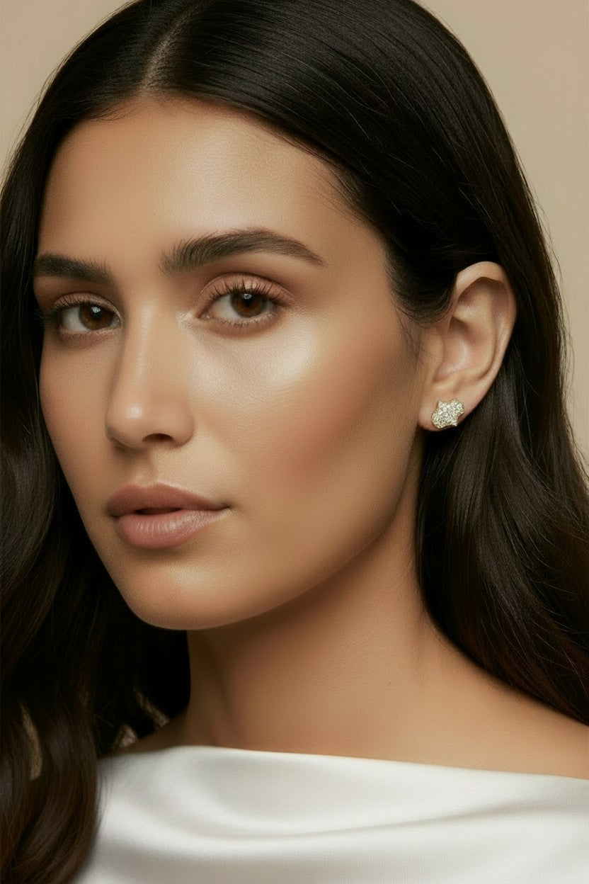 18k Gold Filled Pavé CZ Hamsa Stud Earrings — Protection. Sparkle. Both Ears.