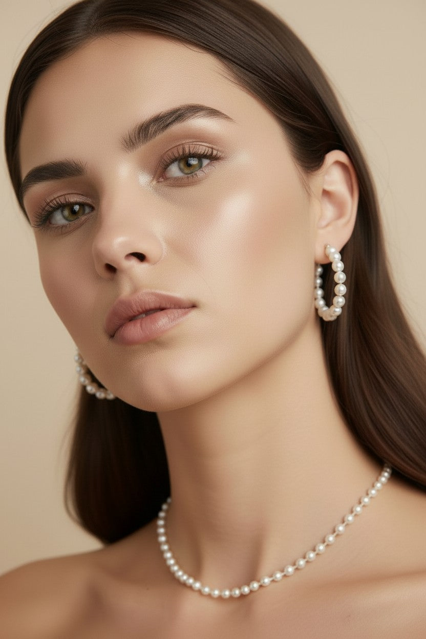 18k Gold Filled 35 mm Simulated Beaded Pearl Half-Hoop