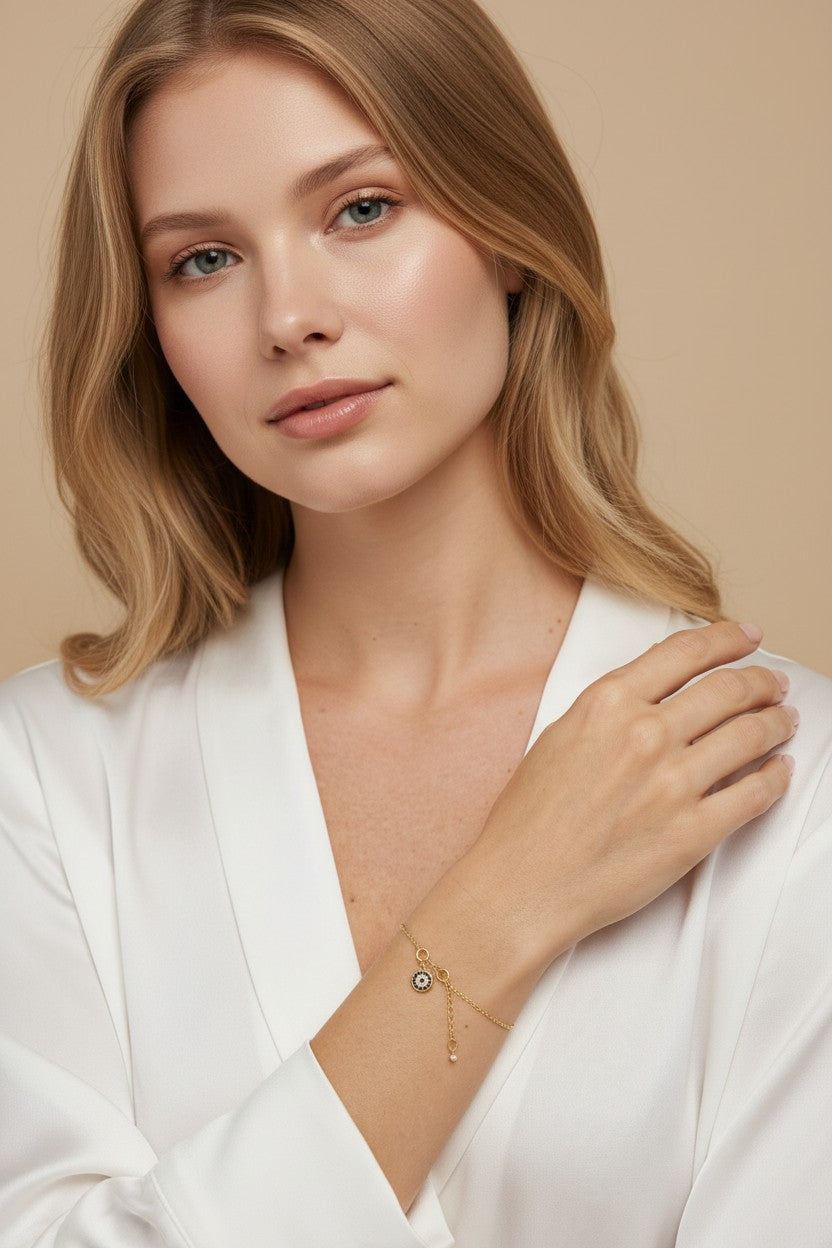 🧿 18k Gold Filled Evil Eye CZ Charm Bracelet