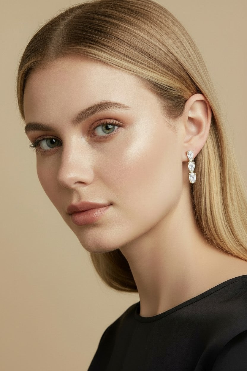 18k Gold Filled Triple CZ Drop Earrings — Sparkle, Stacked Three Times Over
