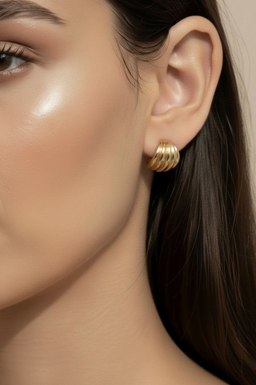 C-Hoop Earrings for Women - Rounded Ridged Hypoallergenic Hoops