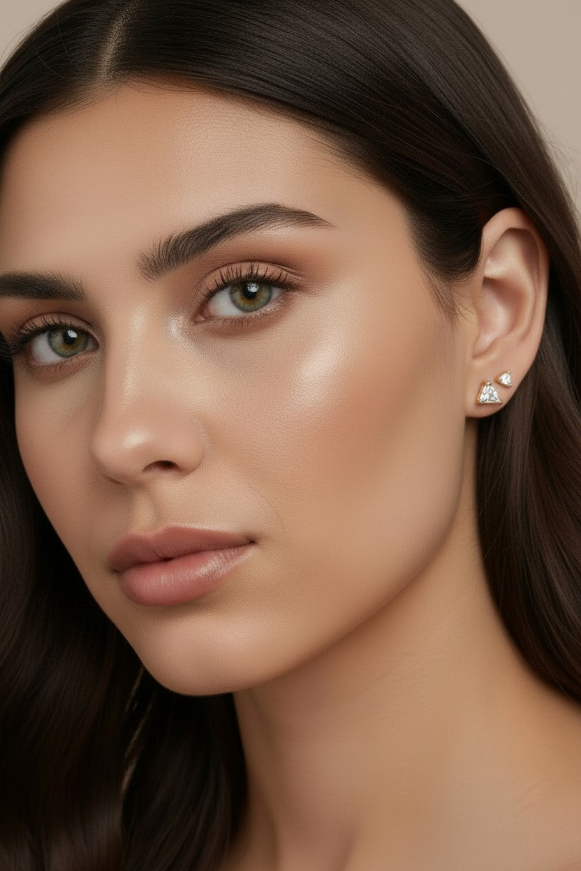 ✨ 18k Gold Filled CZ Triangle Stud Earrings — Three Sides. One Stone. Geometric Edge.