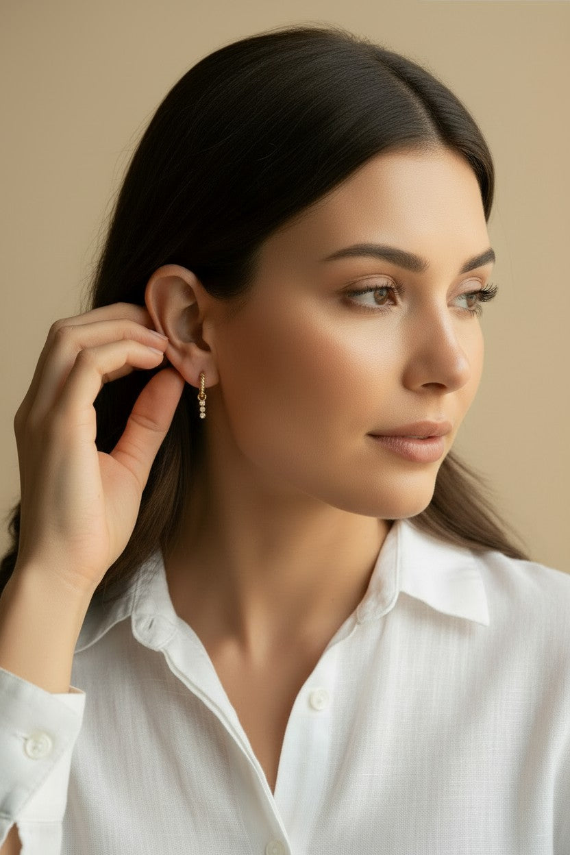 18k Gold Filled Twisted Hoop Earrings with Removable CZ Charm — One Earring. Two Looks. Every Day.