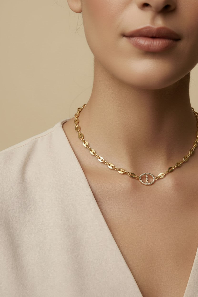 ⚓ 18k Gold Filled CZ Mariner Necklace — The Anchor Chain, Elevated by One Perfect Stone