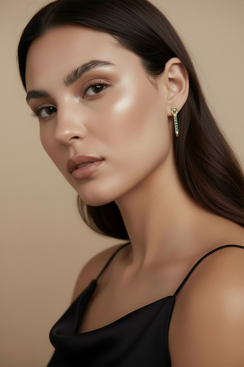 ✨ 18k Gold Filled Emerald CZ Spear Drop Earrings — Sharp, Sleek; Undeniably Modern