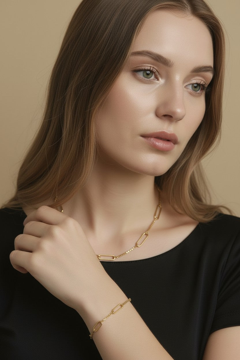 18K Gold Filled Paperclip & Box Chain Bracelet