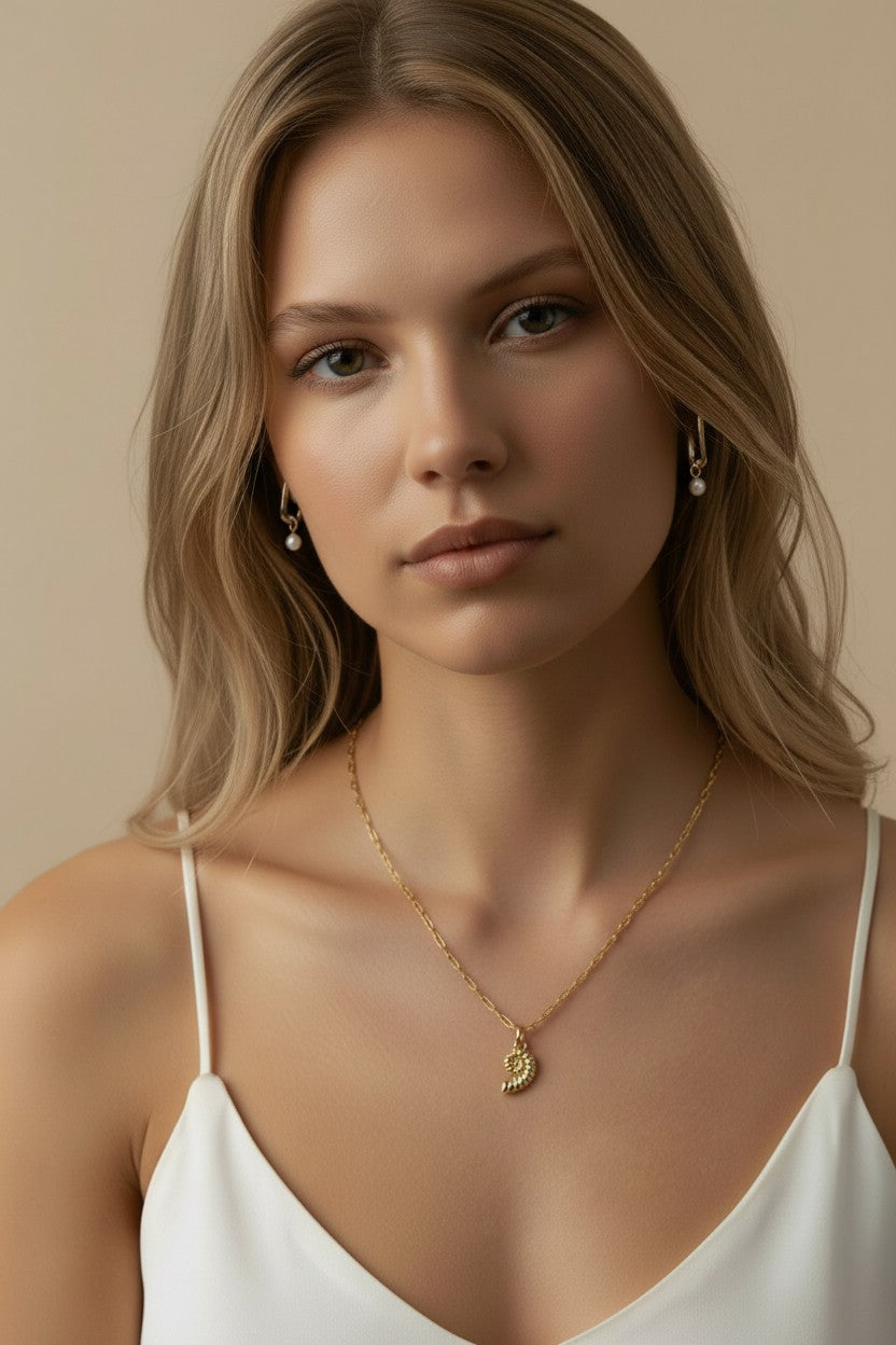 18k Gold Filled Sundial Shell Charm — Nature's Most Perfect Spiral, Worn in Gold