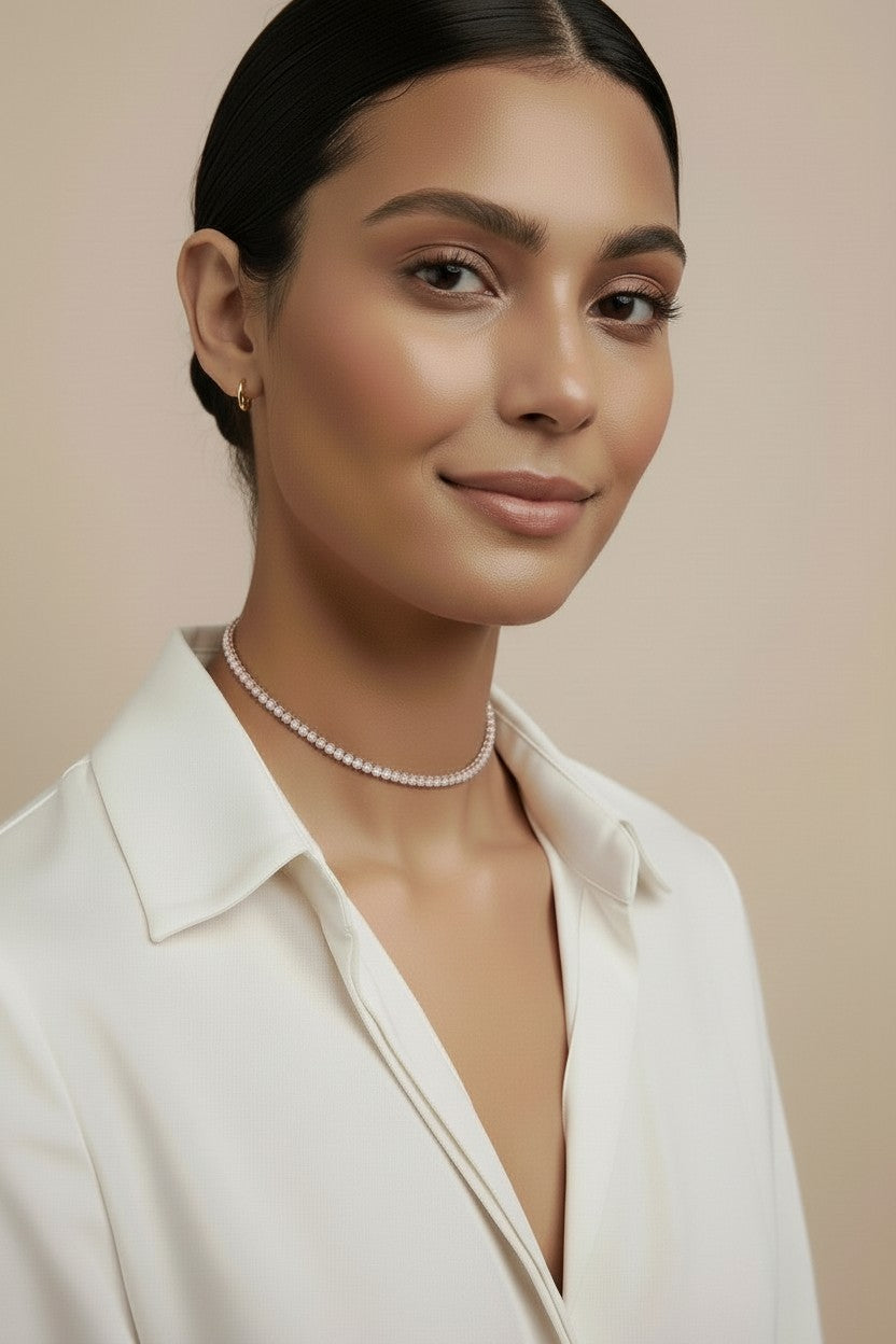 Nude Pink Cubic Zirconia Necklace | CZ Necklace for Women | Blush Pink Tennis Necklace