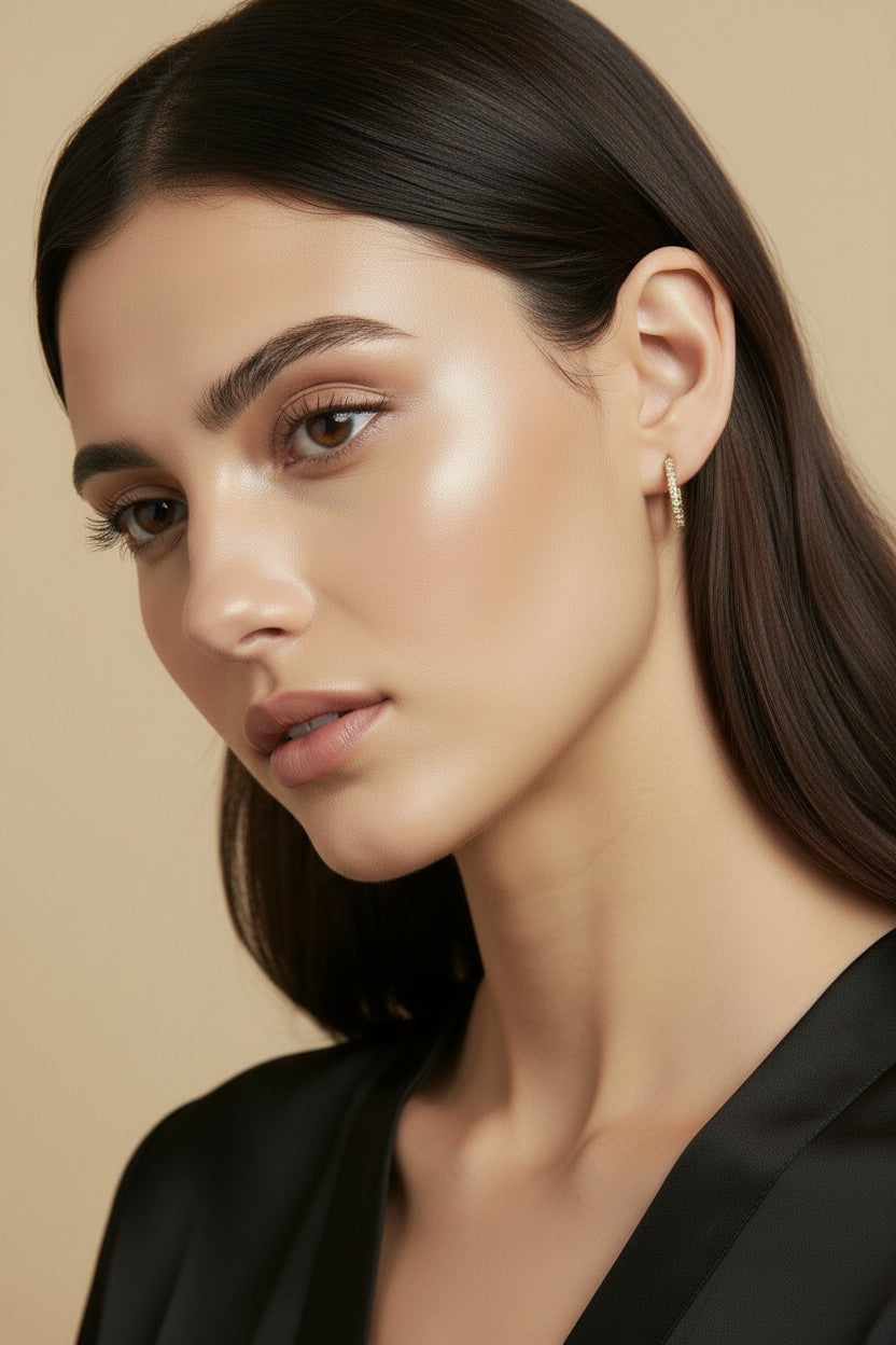 18k Gold Filled 19mm Bezel CZ C- Hoop Earrings